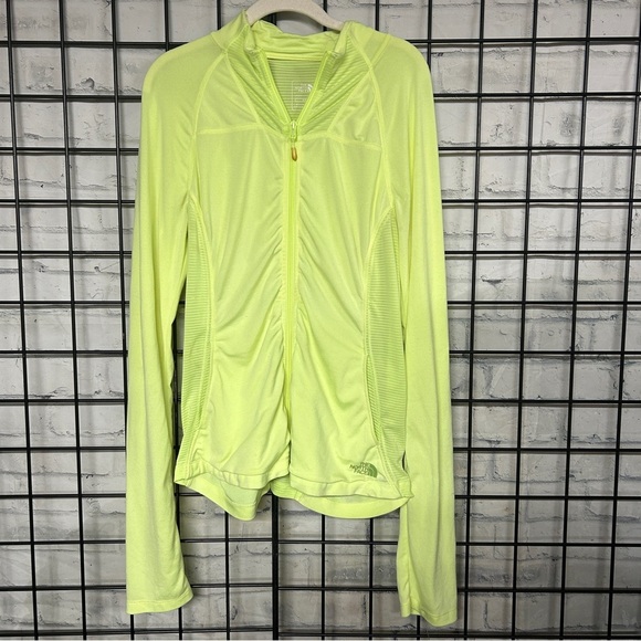 The North Face Full Zip Activewear Running Jacket Sweatshirt Neon Yellow - Picture 1 of 6